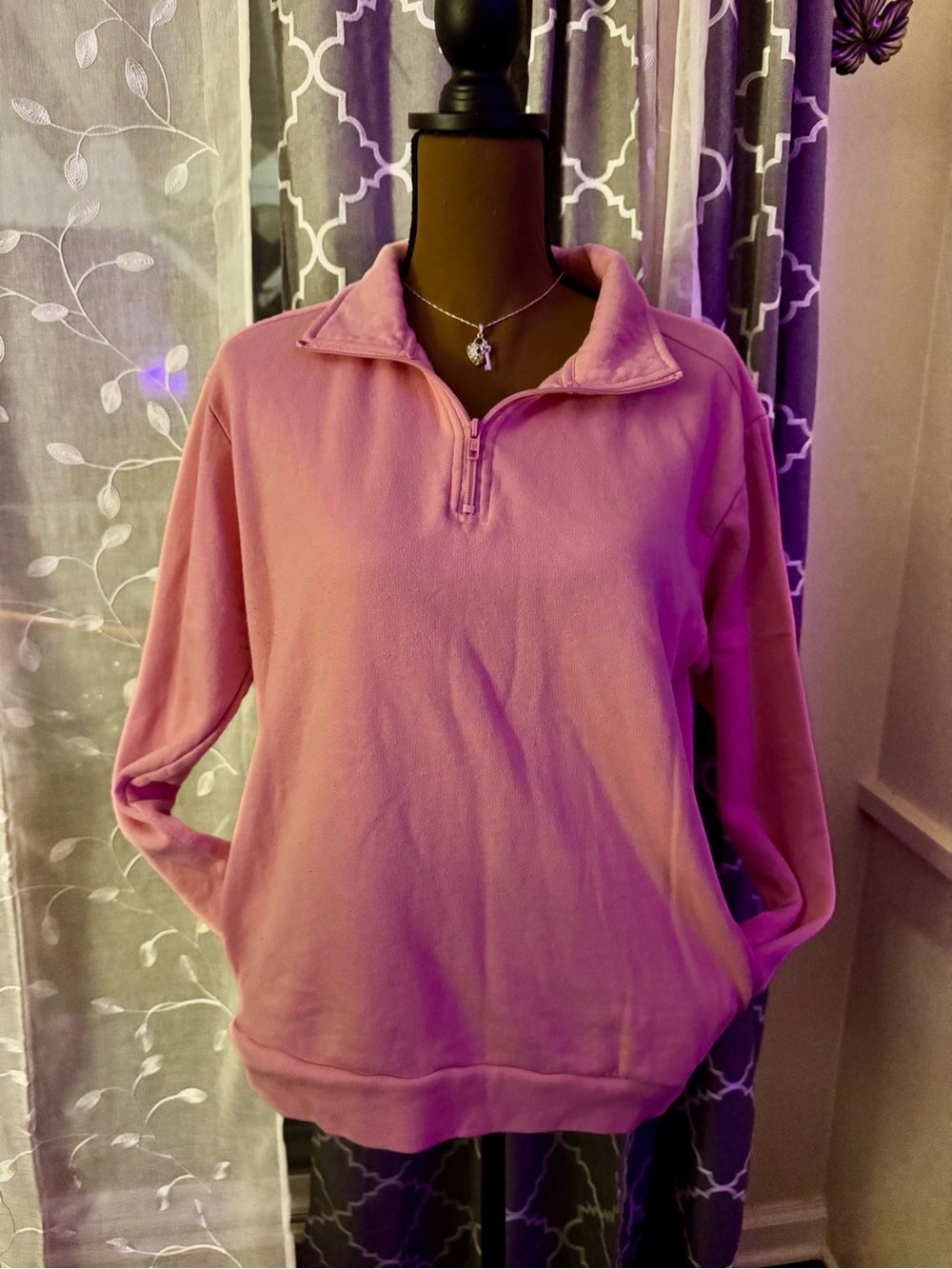 Victoria Secrets Women's Pink Quarter-Zip Pullover Sweatshirt